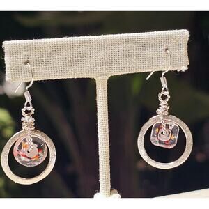 Abstract Multi Glass SP Dangle Metal Earrings